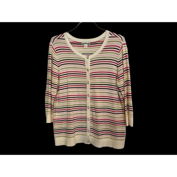 Women's 3/4 Sleeve White Cardigian Sweater, Christopher & Banks, Size XL - Picture 2 of 11